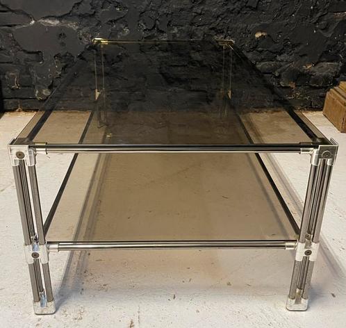 Vintage Roche Bobois salontafel rookglazen bladen XL, Huis en Inrichting, Tafels | Salontafels, Gebruikt, Minder dan 50 cm, 50 tot 100 cm