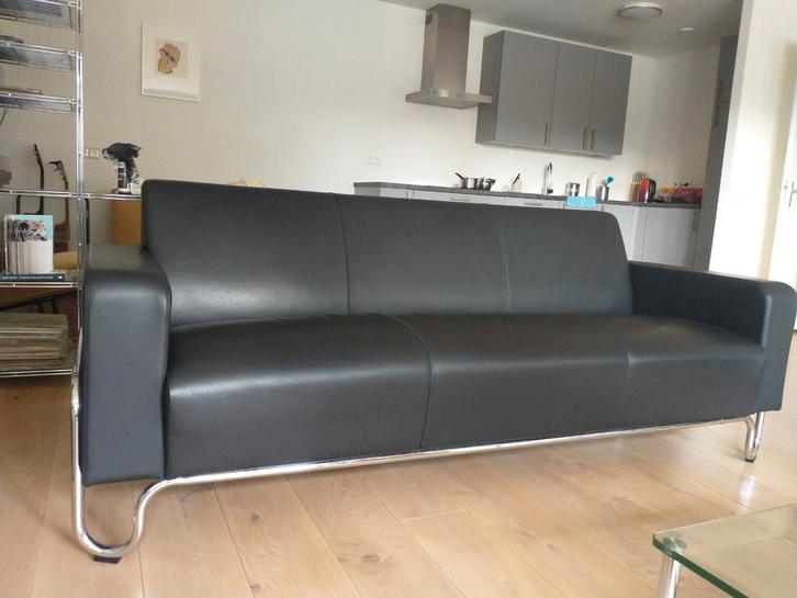 Gispen 441 3 zitbank zwart Toledo leer, Huis en Inrichting, Banken | Bankstellen, Gebruikt, Driepersoons, 200 tot 250 cm, 75 tot 100 cm