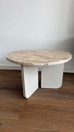 Salontafel marmer met hout, Huis en Inrichting, Tafels | Salontafels, Overige materialen, Minder dan 50 cm, Rond, Minder dan 50 cm