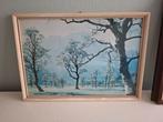 Winterlandschap in lijst vintage, Antiek en Kunst, Ophalen of Verzenden