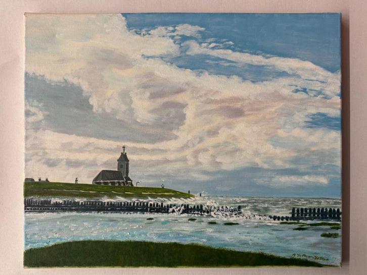 Schilderij "De dijk bij Wirdum", Antiek en Kunst, Kunst | Schilderijen | Klassiek, Ophalen of Verzenden