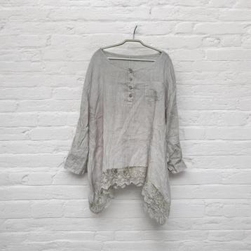 Made in Italy Blouse Universele Maat Beige Kant Asymmetrisch beschikbaar voor biedingen
