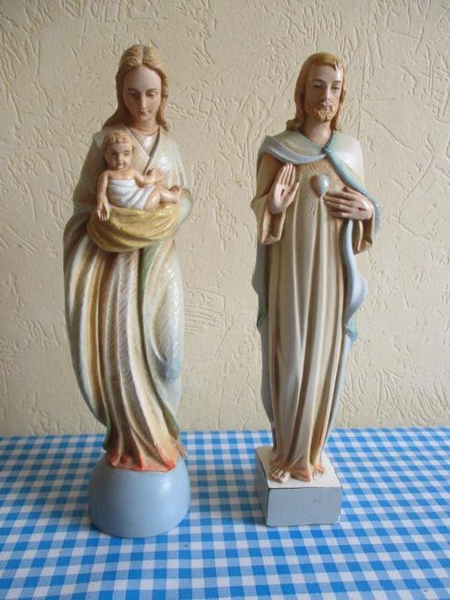 Heilig hart beeld en maria beeld - 26 cm, Antiek en Kunst, Antiek | Religie, Ophalen of Verzenden