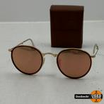 Ray-Ban RB3517 Round Metal Folding goud Zonnebril | Met hoes, Gebruikt, Zonnebril, Overige kleuren, Ophalen of Verzenden