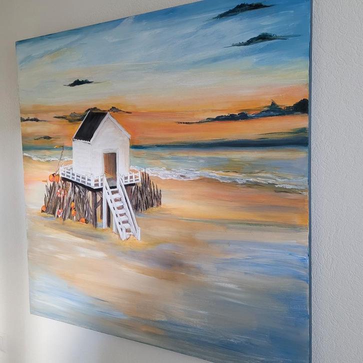Schilderij Drenkeling huisje bij Zonsondergang, Antiek en Kunst, Kunst | Schilderijen | Klassiek, Ophalen