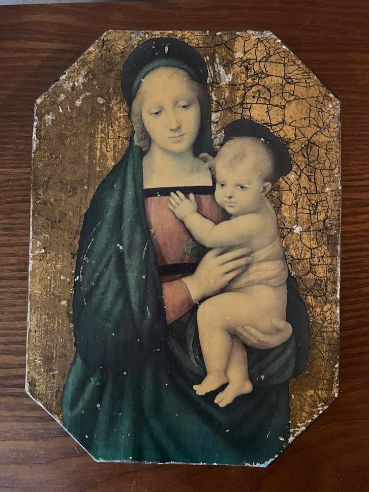 Maria met kindje Jezus icoon, jaren '50, Antiek en Kunst, Antiek | Religie, Ophalen of Verzenden