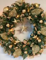 Super mooie grote gouden kerstkrans met verlichting 60 cm, Huis en Inrichting, Woonaccessoires | Kransen, Ophalen of Verzenden