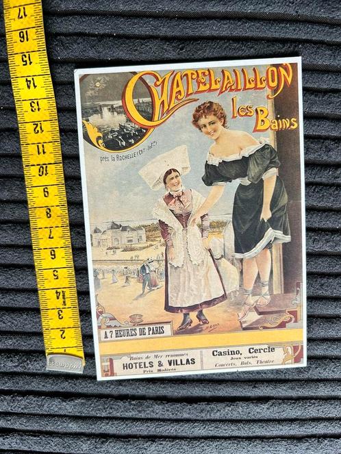 163. Kaart vintage illustratie Chatellailon les Bains, Verzamelen, Ansichtkaarten | Themakaarten, Ongelopen, Ophalen of Verzenden