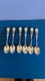 Geemalieerde lepeltjes 90 verzilverd met vergeetmenietjes., Antiek en Kunst, Antiek | Goud en Zilver, Ophalen of Verzenden