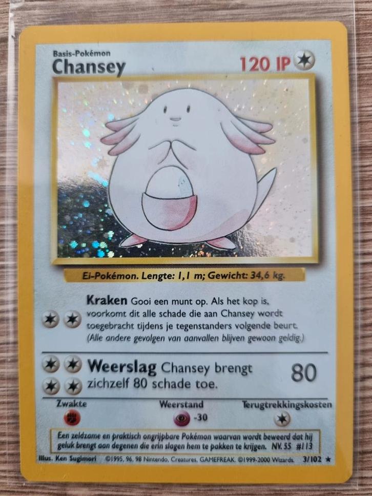 Chansey 3/102 Base Set, Hobby en Vrije tijd, Verzamelkaartspellen | Pokémon, Zo goed als nieuw, Losse kaart, Verzenden