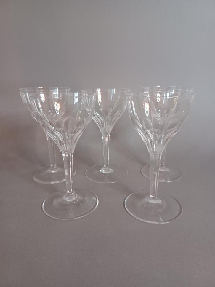 5 witte wijnglazen model Jivo kristalUnie Maastricht, Antiek en Kunst, Antiek | Glas en Kristal, Ophalen of Verzenden