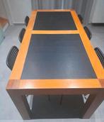 Grote Eettafel met Zwarte Lederen Inleg, Ophalen, Gebruikt, 100 tot 150 cm, 200 cm of meer