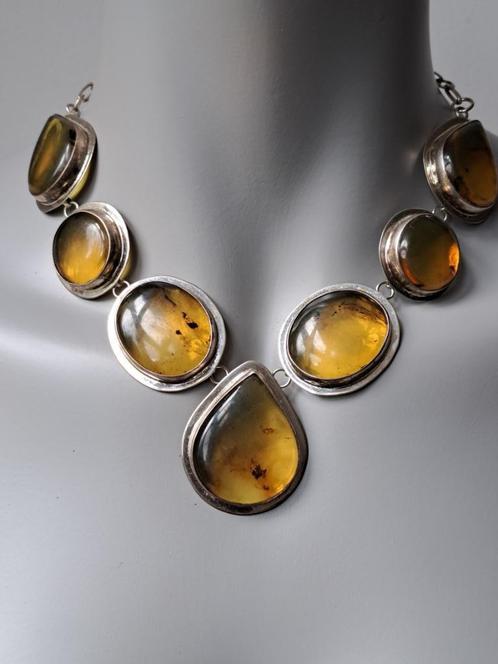 nr. 076 - 100% Mexican Chiapas Barnsteen Amber 925 zilve, Sieraden, Tassen en Uiterlijk, Kettingen, Nieuw, Zilver, Geel, Verstelbaar