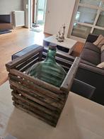Wijnvat in houten krat, Huis en Inrichting, Woonaccessoires | Vazen, Ophalen, Overige kleuren, Minder dan 50 cm, Glas