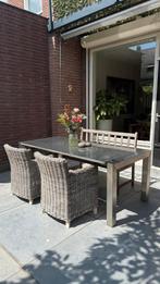 Marmeren tuintafel met stalen poten, Tuin en Terras, Tuinsets en Loungesets, Ophalen, Overige materialen, Eettafel, 6 zitplaatsen