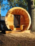 Lig Sauna | barrel sauna | 6 pers | Trekkershut |Ø2,16x2,80m, Ophalen, Zo goed als nieuw, Fins of Traditioneel, Complete sauna