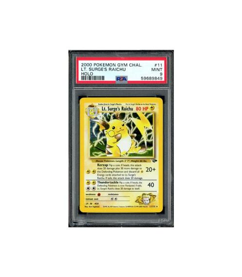 Pokemon Lt Surge's Raichu Gym Challenge #11 PSA 9, Hobby en Vrije tijd, Verzamelkaartspellen | Pokémon, Zo goed als nieuw, Losse kaart