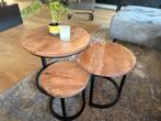 Mangohouten salontafel set Goossens, Huis en Inrichting, Tafels | Salontafels, Ophalen, Rond, 50 tot 100 cm, Zo goed als nieuw