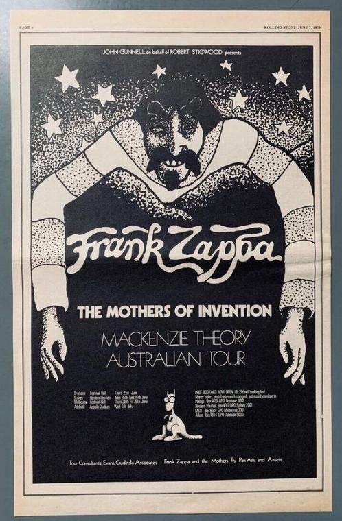 FRANK ZAPPA 1973 vintage Advertentie CONCERT TOUR AUSTRALIË, Cd's en Dvd's, Vinyl | Rock, Gebruikt, Poprock, 12 inch, Ophalen of Verzenden