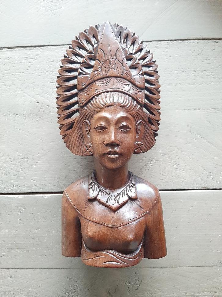 Balinees taditioneel handgesneden houten buste godin, Antiek en Kunst, Kunst | Niet-Westerse kunst, Ophalen of Verzenden