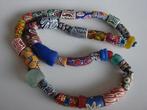 Etnische Krobo ketting grote zware poederglas kralen., Ophalen of Verzenden, Nieuw, Overige kleuren, Overige materialen