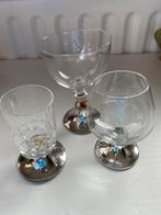 Vintage glazen met zilveren voet - Set van 3, Ophalen of Verzenden