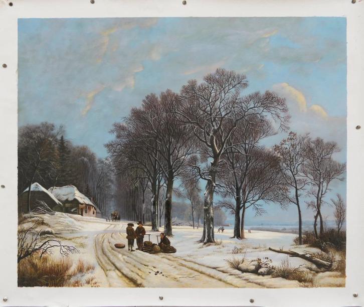 Olieverf replica B.C. Koekkoek: Winterlandschap, Antiek en Kunst, Kunst | Schilderijen | Klassiek, Verzenden
