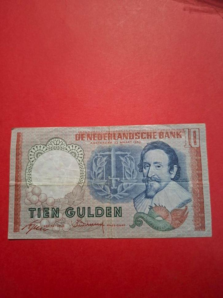 10 gulden Hugo de Groot uit 1953 in ZF, Postzegels en Munten, Bankbiljetten | Nederland, Los biljet, 10 gulden, Ophalen of Verzenden