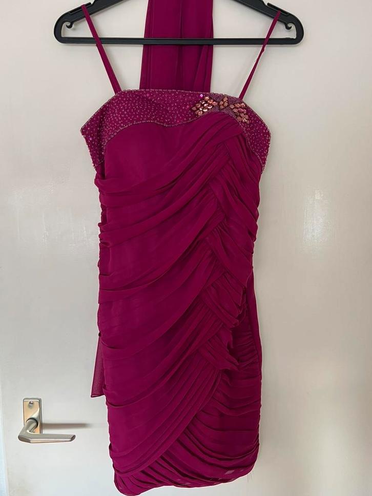 Lautinel fuchsia cocktailjurk maat 2 (S), Kleding | Dames, Gelegenheidskleding, Zo goed als nieuw, Cocktailjurk, Maat 36 (S), Paars