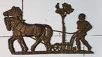 Antiek messing wandplaat, boer, paarden en ploeg. 7A11, Ophalen of Verzenden