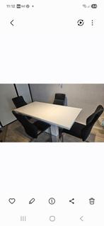 Hoogglans wit eettafel met verlenging, Huis en Inrichting, Tafels | Eettafels, Ophalen, 50 tot 100 cm, Zo goed als nieuw, 150 tot 200 cm