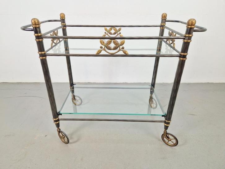 Vintage regency messing metaal bar cart drank trolley goud, Huis en Inrichting, Barren, Zo goed als nieuw, Ophalen of Verzenden