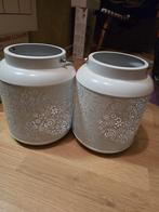 Witte metalen lantaarn voor kaars, Huis en Inrichting, Ophalen, 25 tot 50 cm, Zo goed als nieuw, Metaal