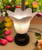 Vintage Italiaanse tafellampje messing, dikke kap glas bloem, Ophalen of Verzenden, Glas, Vintage / art deco klassiek, Minder dan 50 cm