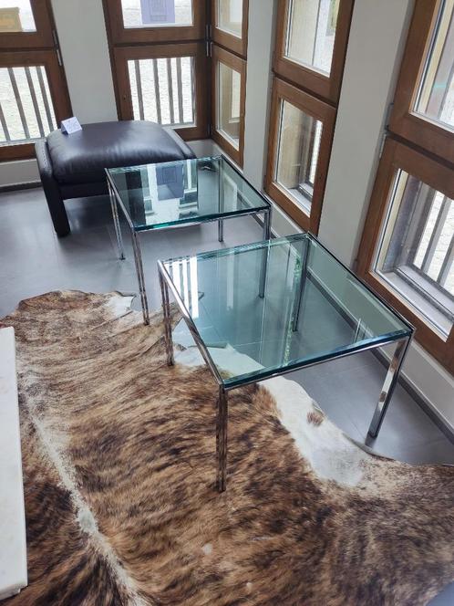 Luar 2 x vintage bijzettafels, Huis en Inrichting, Tafels | Bijzettafels, Gebruikt, Vierkant, 45 tot 60 cm, 55 tot 75 cm, Glas