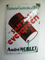 EMAILLE RECLAMEBORD"SANTOS EVERGREEN HUILERIE"UIT JAREN 30, Ophalen of Verzenden, Gebruikt, Reclamebord