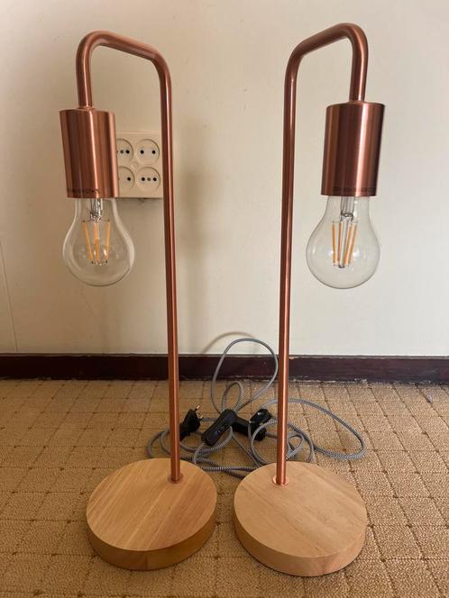 Koper Tafellampen Set, Huis en Inrichting, Lampen | Tafellampen, Zo goed als nieuw, 50 tot 75 cm, Hout, Ophalen