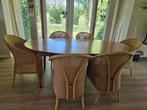kersen eetkamertafel met lloyd loom stoelen, Huis en Inrichting, Ophalen, Gebruikt, 100 tot 150 cm, 200 cm of meer