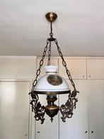 Antieke (olie) hanglamp met glas en messing, Ophalen