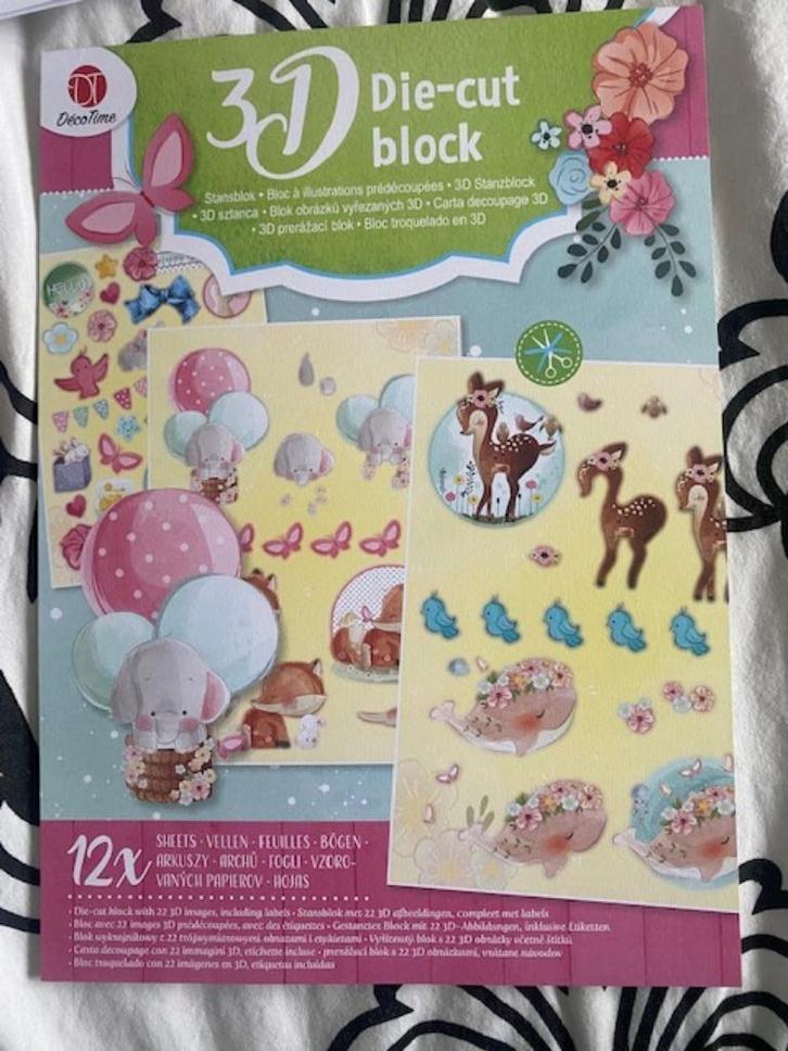 stans blok met 22 3-D afbeeldingen labels deco-time, Hobby en Vrije tijd, Kaarten | Zelf maken, Nieuw, Knipvel, Overige thema's
