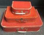 brocante koffertjes rood met witte stippen 2 stuks, Ophalen of Verzenden