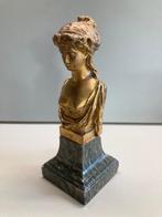 Jugendstil bronzen buste van een dame, laat 19e eeuw, Ophalen of Verzenden, Brons