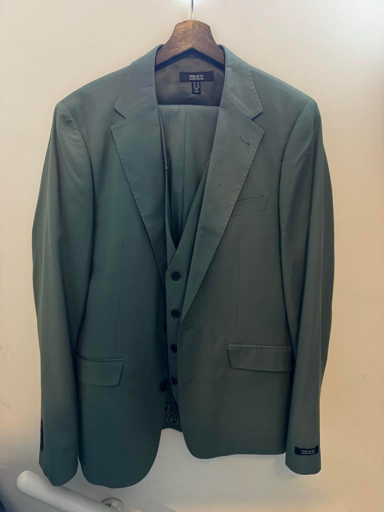 Groen driedelig pak - Maat 50, Kleding | Heren, Kostuums en Colberts, Ophalen, Zo goed als nieuw, Maat 48/50 (M), Groen