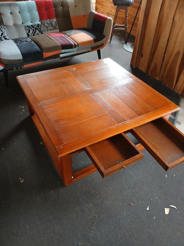 Vintage Houten Salontafel met Lades, Antiek en Kunst, Antiek | Meubels | Tafels, Ophalen