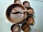 Houten Schalen Set retro, voor nootjes,  met afbeelding, Gebruikt, Schaal, Rond, Ophalen of Verzenden
