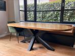 Eiken houten tafel 220x95. Zwarte metalen kruispoot., Huis en Inrichting, Tafels | Eettafels, Ophalen, Eikenhout, 200 cm of meer