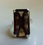 Vintage zilveren ring: royale baguette rookkwarts, Sieraden, Tassen en Uiterlijk, Antieke sieraden, Ophalen of Verzenden, Zilver