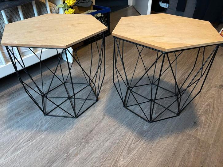 Set van 2 Bijzettafeltjes, Huis en Inrichting, Tafels | Bijzettafels, Gebruikt, Overige vormen, Minder dan 45 cm, Minder dan 55 cm