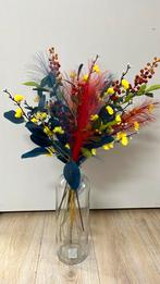Kunstbloemen in vaas blauw rood geel, Ophalen of Verzenden, Zo goed als nieuw, Nvt, Nvt