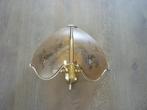 Messing geelkoper gouden 2-lamp wandlamp met bloemmotief, Glas, Ophalen